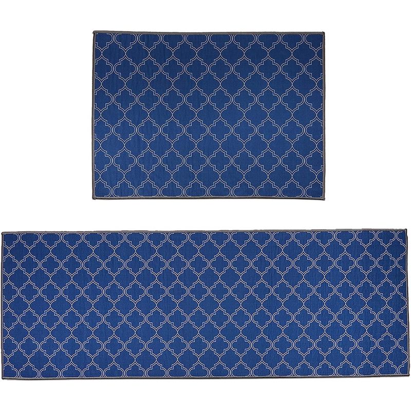 Anti Slip Mats for Kitchen Floor, 2 Sizes, Blue and White (2 Pieces)