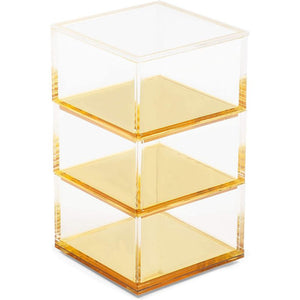 3 Tier Stacking Acrylic Desk Organizer with Gold Bottom, Clear (3 x 3 x 5.3 In)