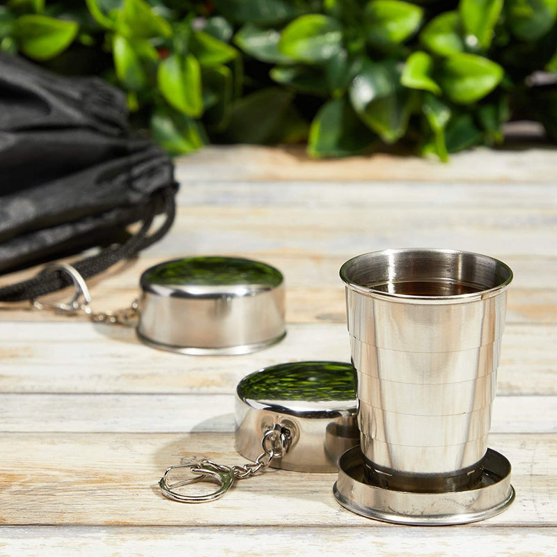 Stainless Steel Collapsible Shot Glasses for Camping, Travel (2.3oz, 2 Pack)