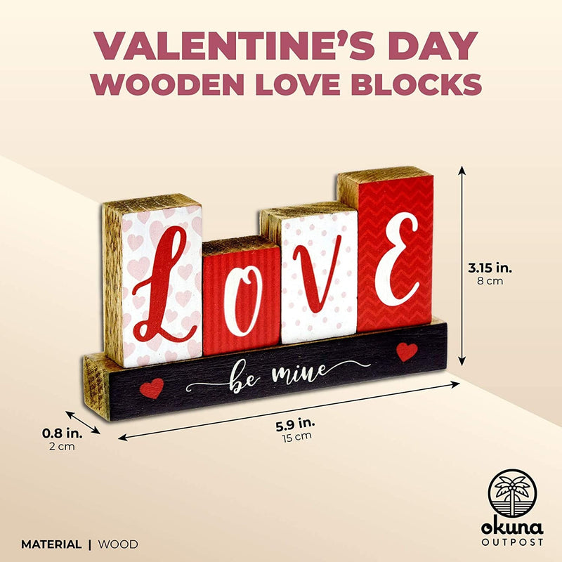 Okuna Outpost Wood Blocks Set for Valentine Decorations, Love be Mine (5.9 x 3.15 x 0.1 in, 5 Pieces)