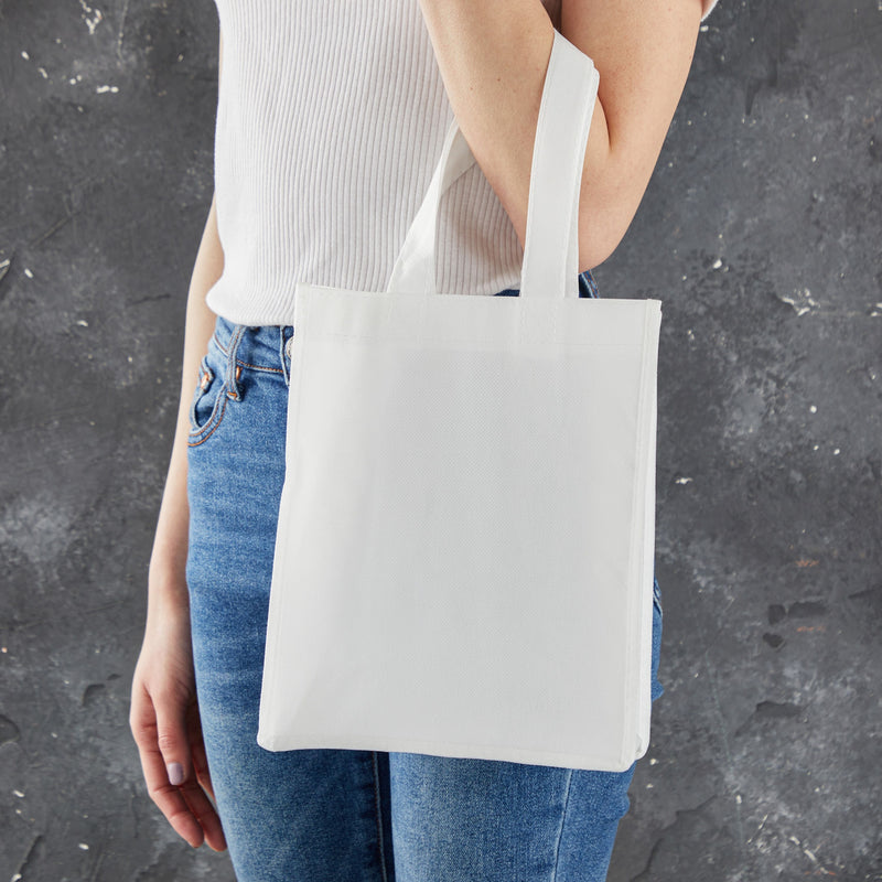 Non Woven Tote Bags for Shopping and Groceries (White, 8 x 10 x 4 In, 24 Pack)