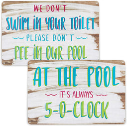 2 Pack Funny Outdoor Pool Signs and Decor, Summer Party Supplies (12 x 8 in)