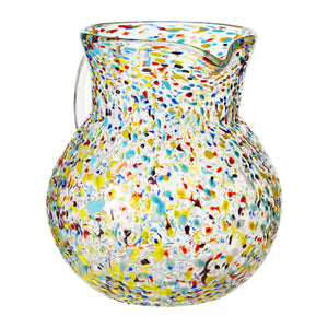 Hand Blown Spanish Sangria Pitcher with Handle, Mexican Water Jug Glass with Confetti Rock Design (84 oz)