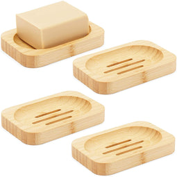Okuna Outpost Bamboo Soap Dish with Drain, Bathroom Decor (4.7 x 3.1 x 0.67 in, 4 Pack)