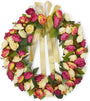 Rose Wreath with Ribbon for Front Door, Valentine Decor (13.3 in, Red, Yellow)