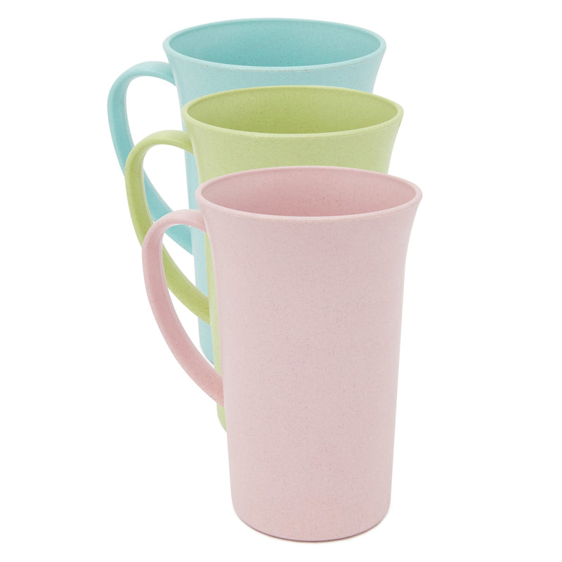 6 Pack Wheat Straw Mugs with Handles, Lids, Unbreakable Coffee Cups, Microwave and Dishwasher Safe (3 Colors, 15 oz)