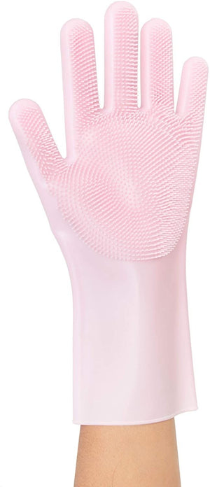 Pink Scrubbing Gloves for Dishwashing, Household Cleaning (13 x 7 x 2 Inches, 1 Pair)