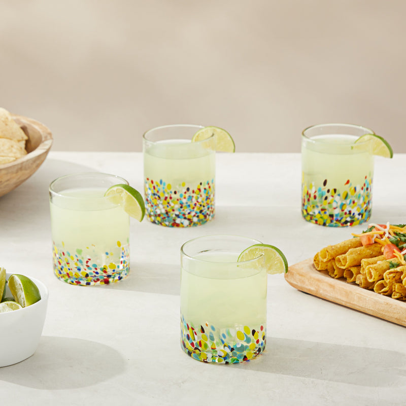 10 oz Hand Blown Mexican Drinking Glasses, Half Confetti Tumbler Cups (Set of 6)