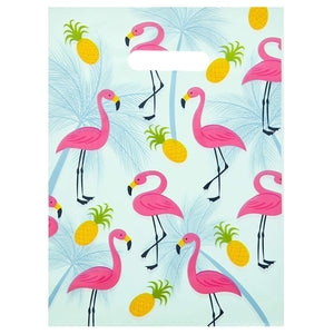 100 Pack Flamingo Goodie Bags, Gift Bags with Handle for Tropical Party Decorations (9 x 12 In)