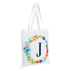 Set of 2 Reusable Monogram Letter J Personalized Canvas Tote Bags for Women, Floral Design (29 Inches)