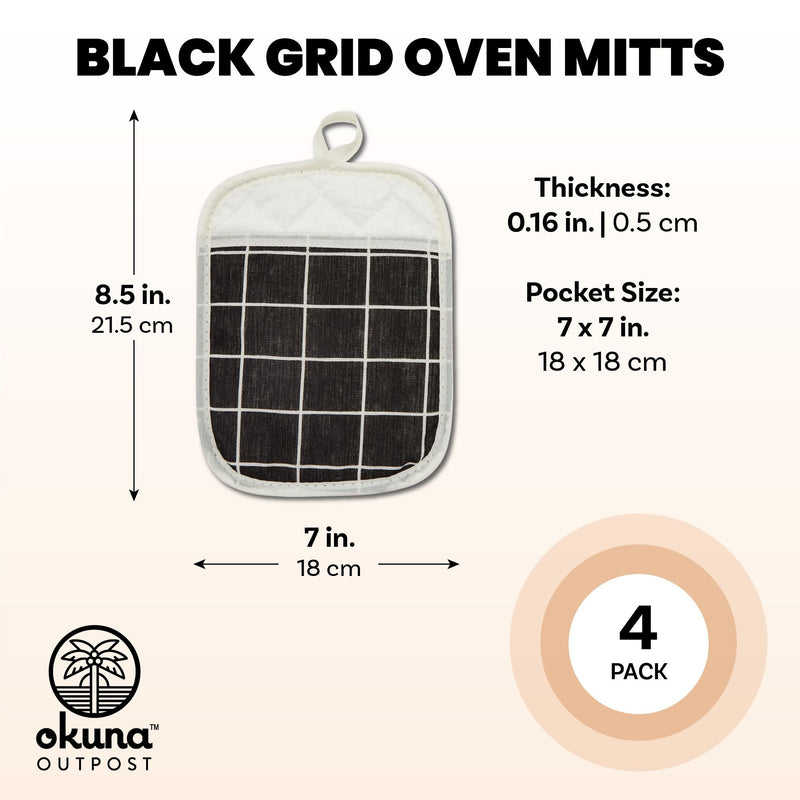 Black Grid Pot Holders, Hot Pads for Kitchen Counter and Pan Handles (7x8.5 In, 4 Pack)