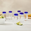 Set of 6 Hand Blown Mexican Double Shot Glasses, 2oz Cobalt Blue Rim Tequila Sipping Set