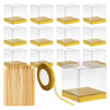 20 Pack Gold Clear Candy Apple Boxes with Base, 4x4x4 with Hole, Sticks, and Ribbon for Birthday Party Supplies, Wedding Favors, Baby Shower
