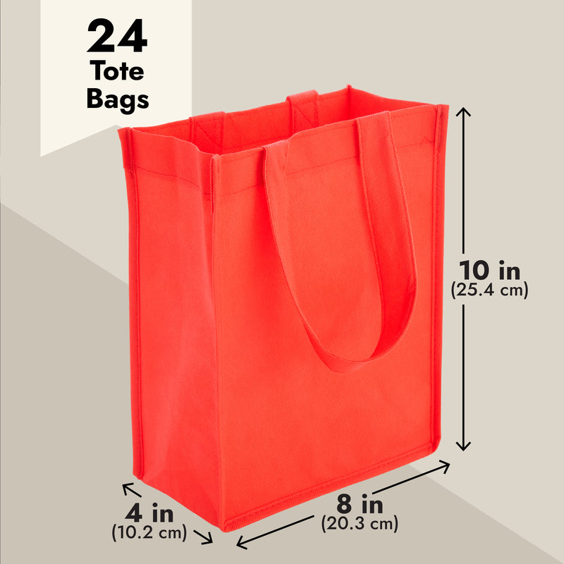 24 Pack Red Reusable Gift Bags with Handles, Small Bulk Canvas Bags for Lunches (8x10x4 In)