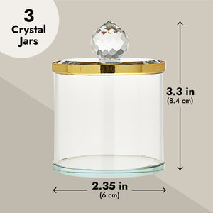 3 Pack Small Glass Crystal Jars with Lids for Storage, Jewelry, Bathroom, Dresser (2.35 x 3.3 in)