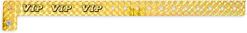 VIP Wristbands, Gold Holographic Plastic Bracelets (9.75 x 0.65 in, 100 Pack)