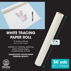 Tracing Paper for Sewing Patterns, White Translucent Vellum Roll for Drawing and Crafts (17 In x 50 Yards)