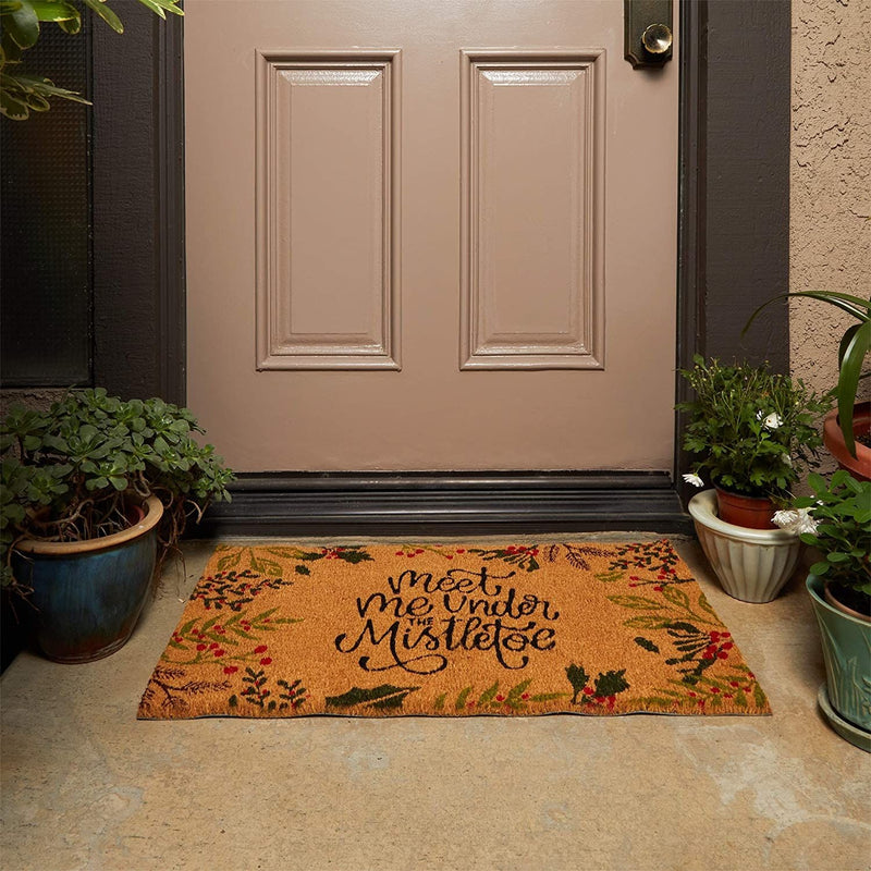 Christmas Coir Door Mat, Non-Slip Welcome Doormat for Indoor & Outdoor Entryway Decorations, 17 x 30 in