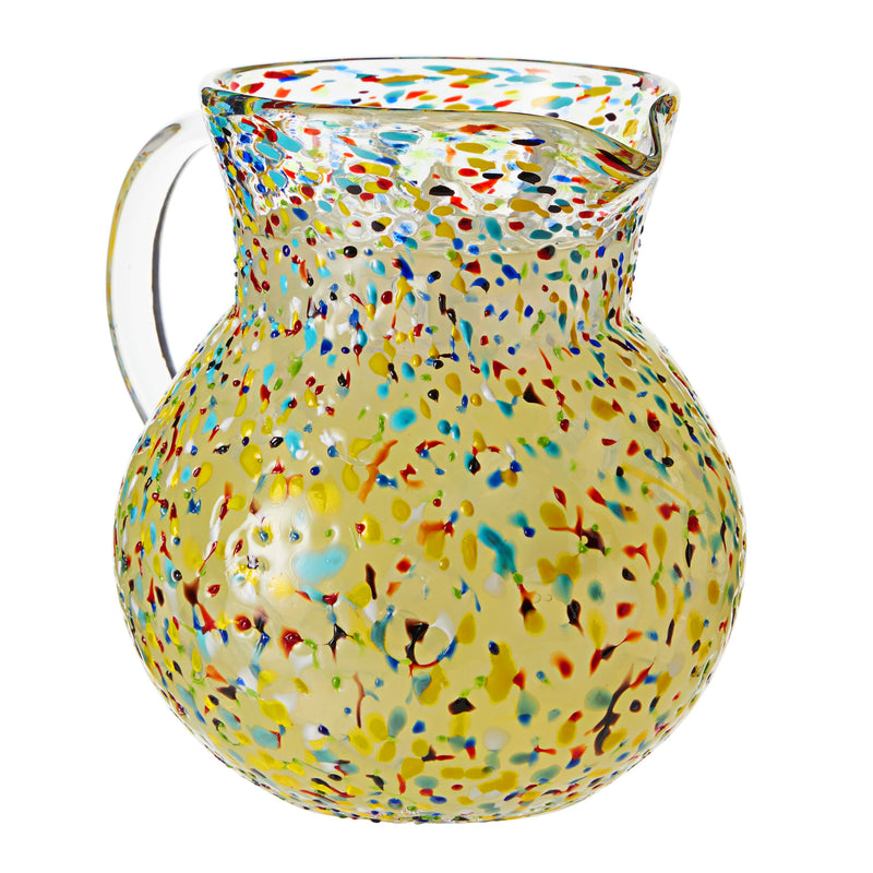 Hand Blown Spanish Sangria Pitcher with Handle, Mexican Water Jug Glass with Confetti Rock Design (84 oz)