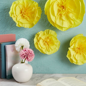 6-Pack 3D Paper Wall Flowers in 3 Sizes, Large Artificial Flowers for Wall Decor (Yellow)