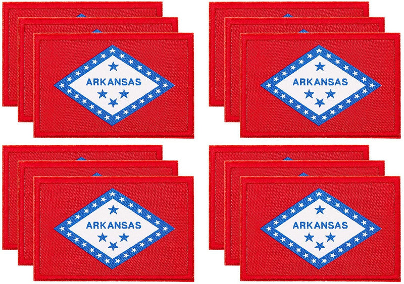 Woven Iron On State Patches, Arkansas Flag Appliques (3 x 2 Inches, 12 Pack)