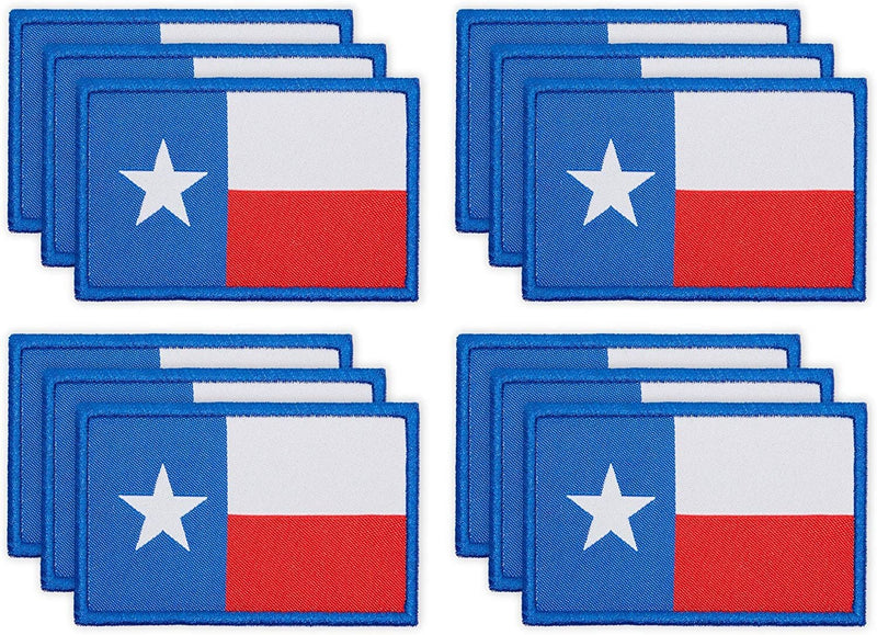 12 Pieces Texas Flag Iron on Patches Pack, Appliques for Clothing Arts and Crafts, 3 x 2 in