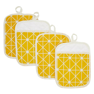 Geometric Yellow Pot Holders, Hot Pads for Kitchen Counter, Pan Handles (7 x 8.5 In, 4 Pack)