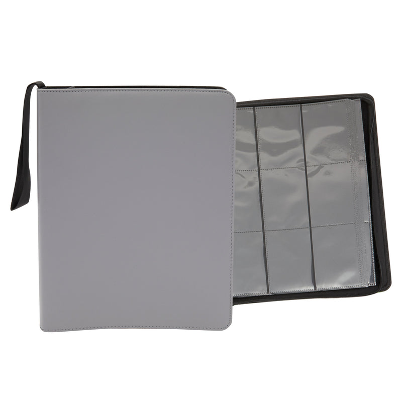 Trading Card Binder with 9-Pocket Plastic Sleeves, Zipper Organizer for 360 TCG Cards (Grey)
