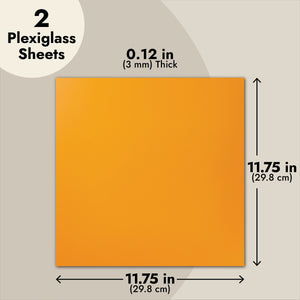 2-Pack Opaque Cast Acrylic Sheet, 1/8-Inch Thick 11.75x11.75-Inch Square Plastic Tiles for Wall Decorations, Laser Cutting, Arts and Crafts, and Custom Signs for Cafes and Boutiques (Orange)
