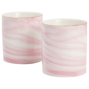 2 Pack Pink Marble Pen Holder for Office Desk, Ceramic Makeup Brush Cup with Gold Foil (3x4 Inches)