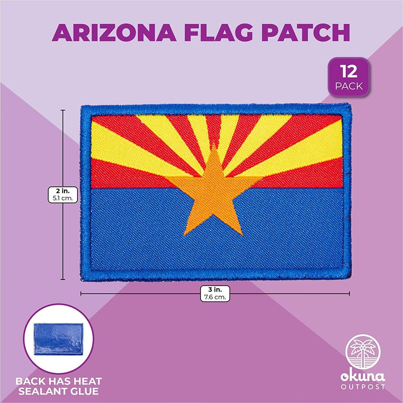 Woven Iron On State Patches, Arizona Flag Appliques (3 x 2 in, 12 Pack)