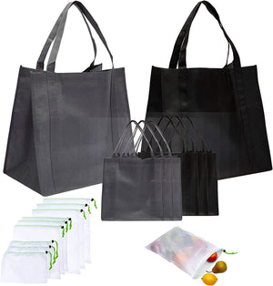 Non-Woven Tote Grocery Bags and Mesh Produce Shopping Bags (5 Sizes, 15 Pieces)