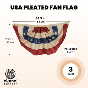 Patriotic Pleated Fan Flags, USA July 4th Bunting Banners, Vintage Style (1.5 x 3ft, 3 Pack)