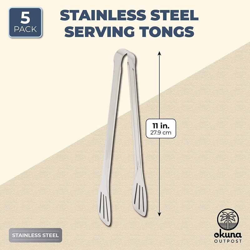 5 Pack Stainless Steel Kitchen Salad Tongs for BBQ, Cooking & Grill Serving, 11"