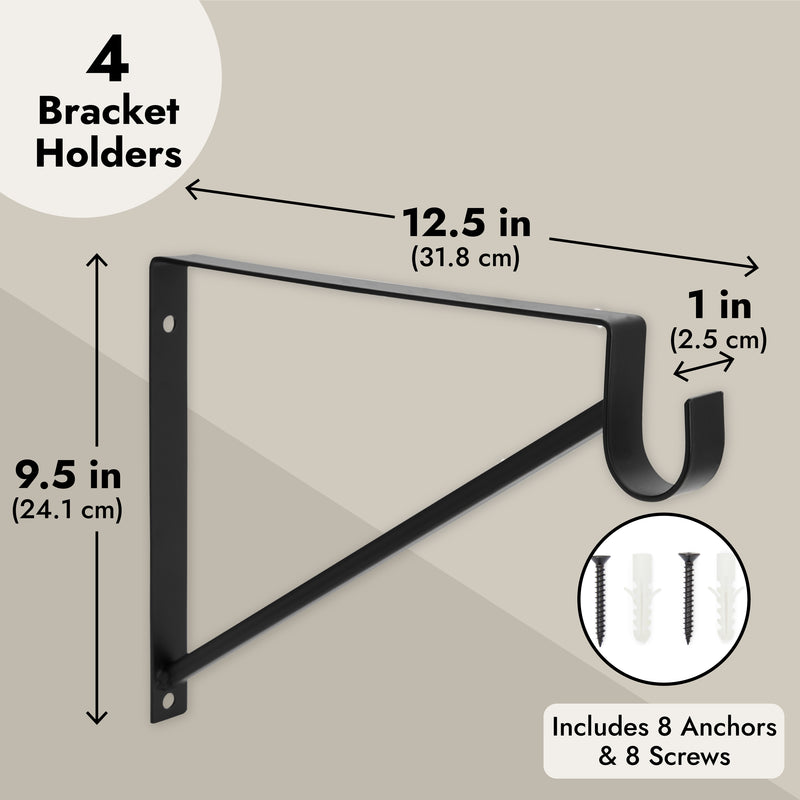 4 Pack Metal Closet Hanging Shelf Rod Bracket Holder and Support, Heavy Duty Bar for Shelving (Black)