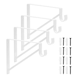 4 Pack White Shelf Brackets with Rod Holder, Heavy Duty Floating Closet Hanger for Clothes, Shoes (12.5 x 1 x 9.5 In)