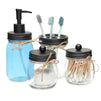 4 Piece Mason Jar Bathroom Accessories Set with Soap Dispenser, Toothbrush Holder, Farmhouse Themed