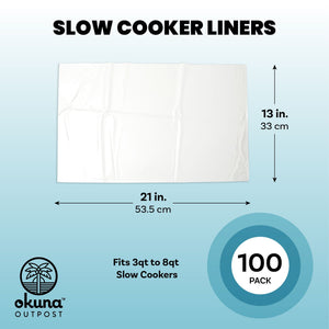 100 Pack Slow Cooker Liners, Clear Plastic Cooking Bags for Oval or Round Pot, 3-8 QT, Easy Clean Up, Regular Size, Disposable (13x21 in, Bulk Pack)