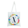 Set of 2 Reusable Monogram Letter X Personalized Canvas Tote Bags for Women, Floral Design (29 Inches)