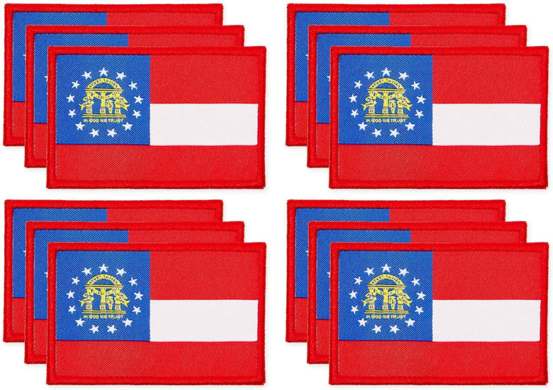 Woven Iron On State Patches, Georgia Flag Appliques (3 x 2 in, 12 Pack)
