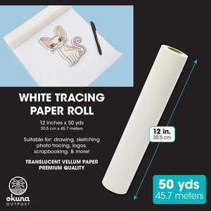 White Tracing Paper Roll for Art and DIY Crafts (12 x 50 Yards)