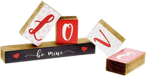 Okuna Outpost Wood Blocks Set for Valentine Decorations, Love be Mine (5.9 x 3.15 x 0.1 in, 5 Pieces)