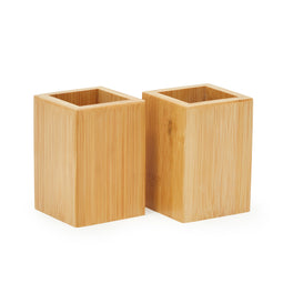 Wooden Pencil and Pen Holders, Bamboo Office Desk Supplies (2 Pack)