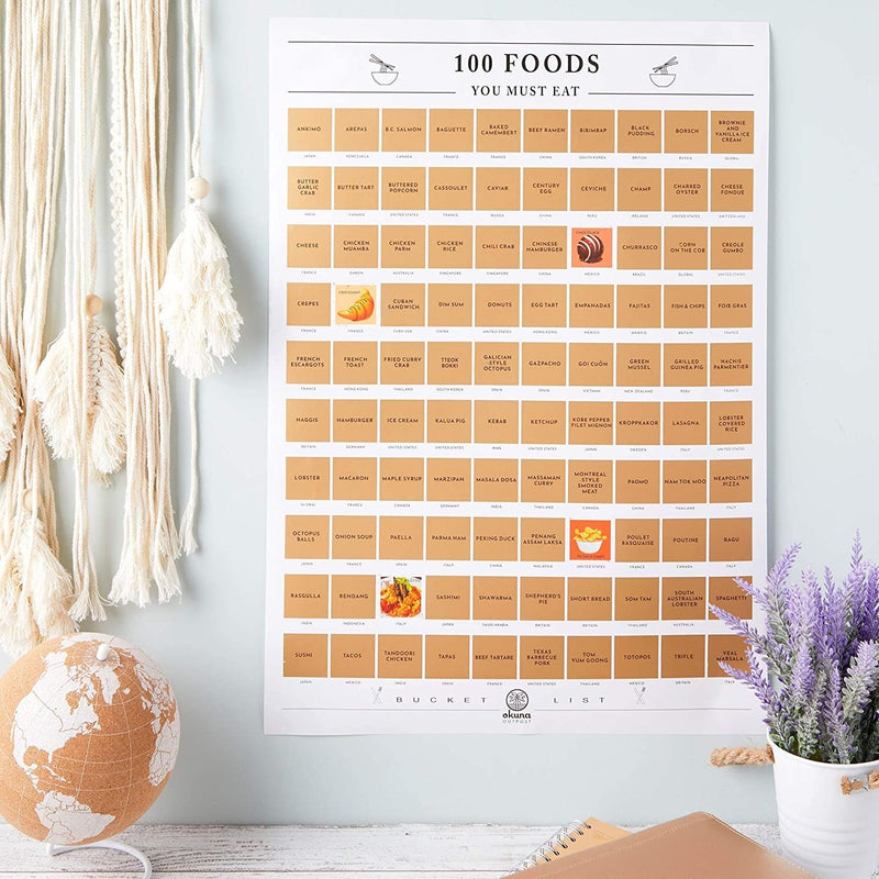 Scratch Off Poster, 100 Foods You Must Eat Bucket List (16.5 x 23.5 Inches)