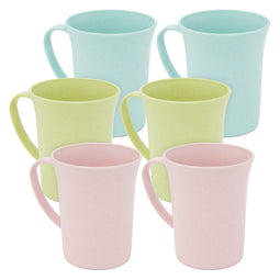 Wheat Straw Mugs with Handle, Set of 6 Unbreakable Plastic Coffee Cups (3 Colors, 11 oz)