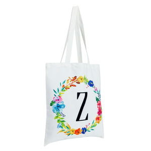 Set of 2 Reusable Monogram Letter Z Personalized Canvas Tote Bags for Women, Floral Design (29 Inches)
