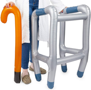 2 Pieces Inflatable Walker and Cane - Funny Gag Gift For Over The Hill Birthday Decorations, 100 Days of School Joke Props