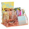 Rose Gold Desk Organizer, Pink Metal Office Accessories (8.7 x 5.5 x5 In)