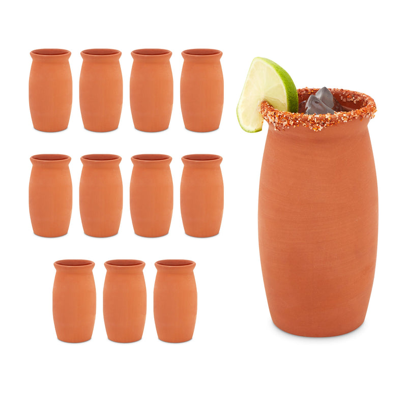 12 Pack Clay Drinking Cups, Cantaritos de Barro Mexicanos for Margaritas, Tequila, Mexican Fiesta (12 oz)