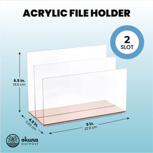 Clear Acrylic File Organizer with 2 Slots, Office Desk Paper, Mail, and Letter Sorter (9 x 5 x 7 In)